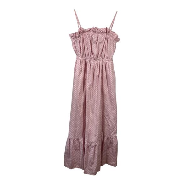 English Factory Dress XS Pink Polka Dot Cotton Pocket Ruffle Cottage Summer Prep - Picture 1 of 8